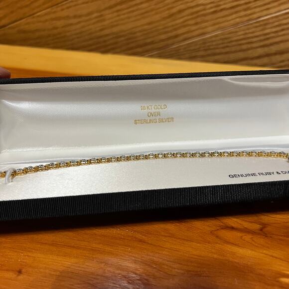 Tennis Bracelet Heart Diamond & Ruby Accent 18K Gold Over Sterling Silver NEW - Picture 3 of 11